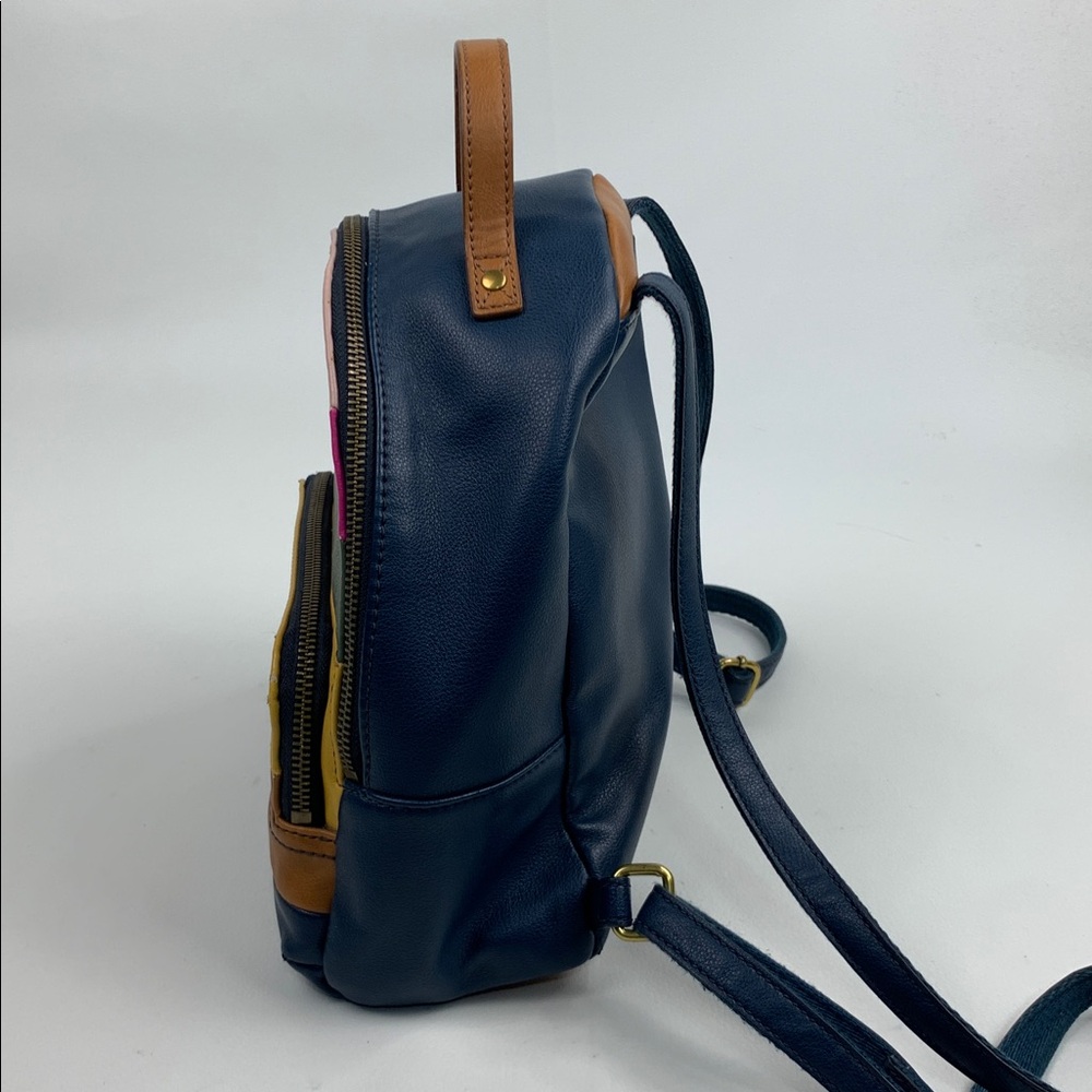 Fossil Multicolored Backpack Bag Navy Blue Gold Brown Pink Adjustable Zip Close - Picture 5 of 16